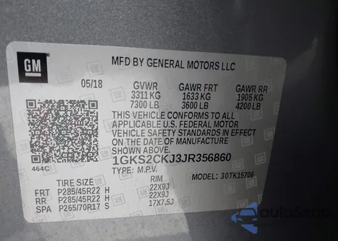 2018 GMC Yukon Denali из США, поврежденный, VIN 1GKS2CKJ3JR356860